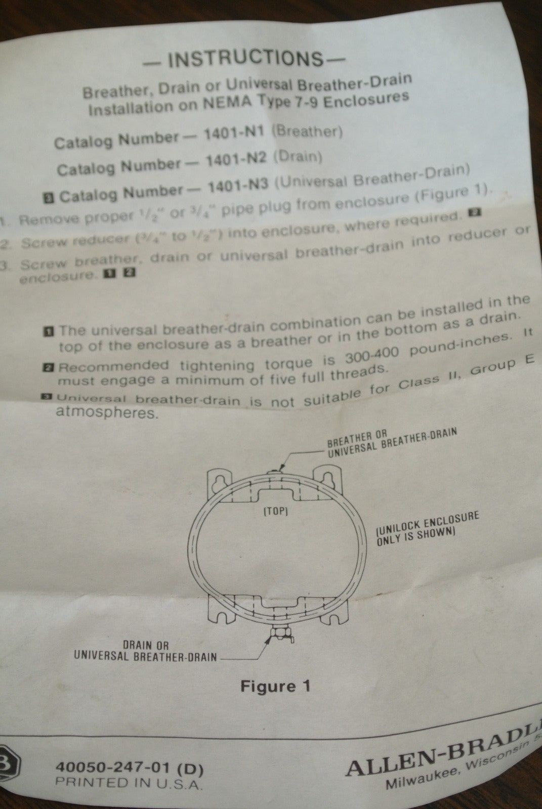 ALLEN-BRADLEY 1401-N2 / BULLETIN 500-LINE DRAIN / NEW SURPLUS