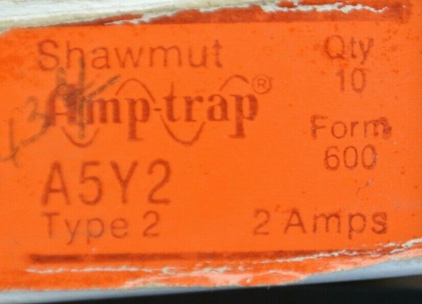 BOX of 10 / GOULD-SHAWMUT A5Y2 AMP-TRAP® FUSE / 2A / 500V / NEW SURPLUS
