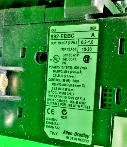ALLEN-BRADLEY 509-AO*-E1+ SIZE 0 STARTER 120 V COIL 509AOE1+