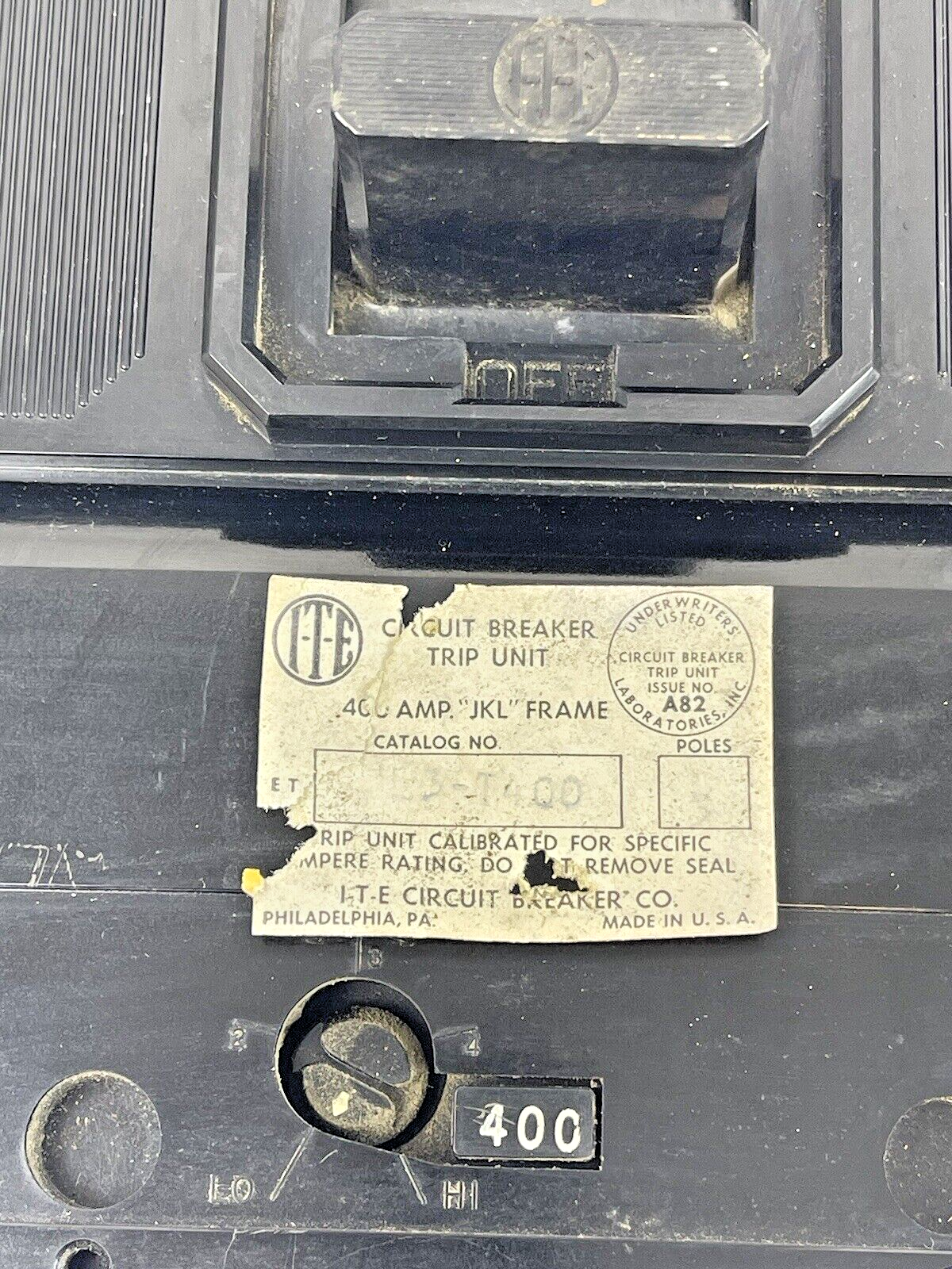 ITE - JL3-T400 - CIRCUIT BREAKER - 3P 400A 600V SMALL CHIP IN CASING - USED