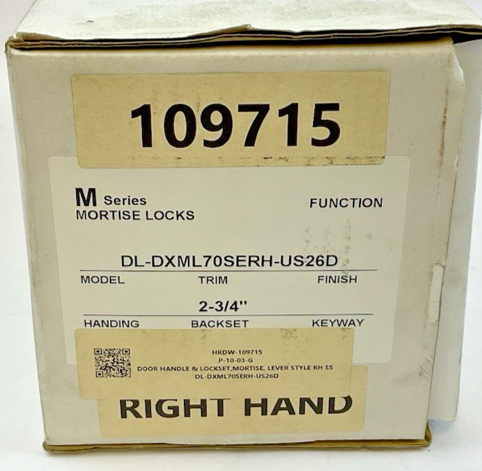 MORTISE LOCKS M SERIES DL-DXML70SERH-US26D 2 3/4” HEAVY DUTY DOOR & LOCK SET