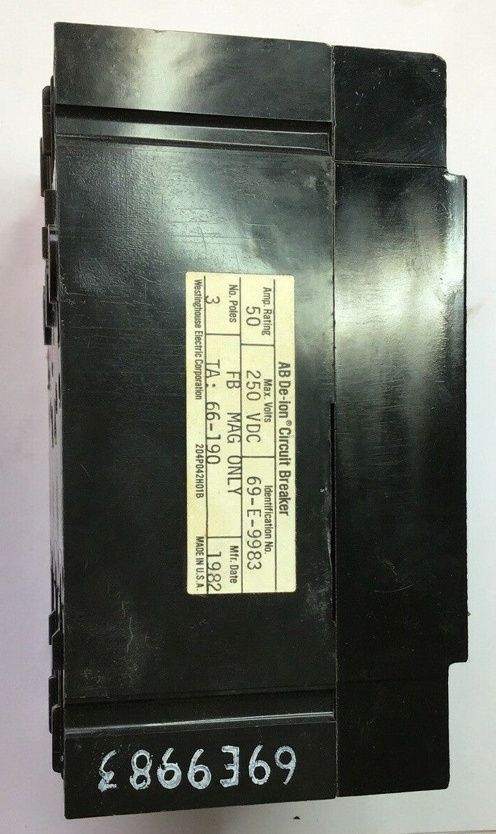 WESTINGHOUSE 69E9983 50A FB CIRCUIT BREAKER 250VDC 3POLE