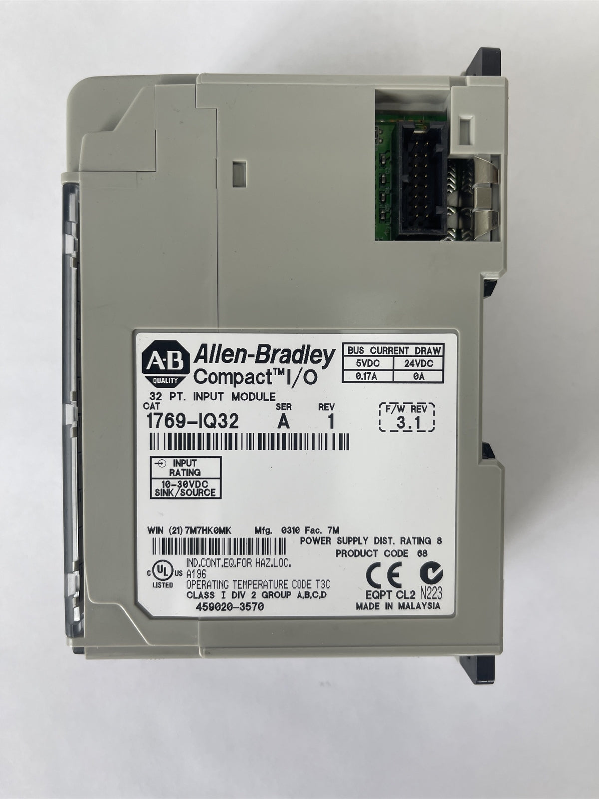 ALLEN BRADLEY 1769-IQ32 COMPACT I/O 32PT INPUT MODULE SER A REV 1 F/W REV 3.1