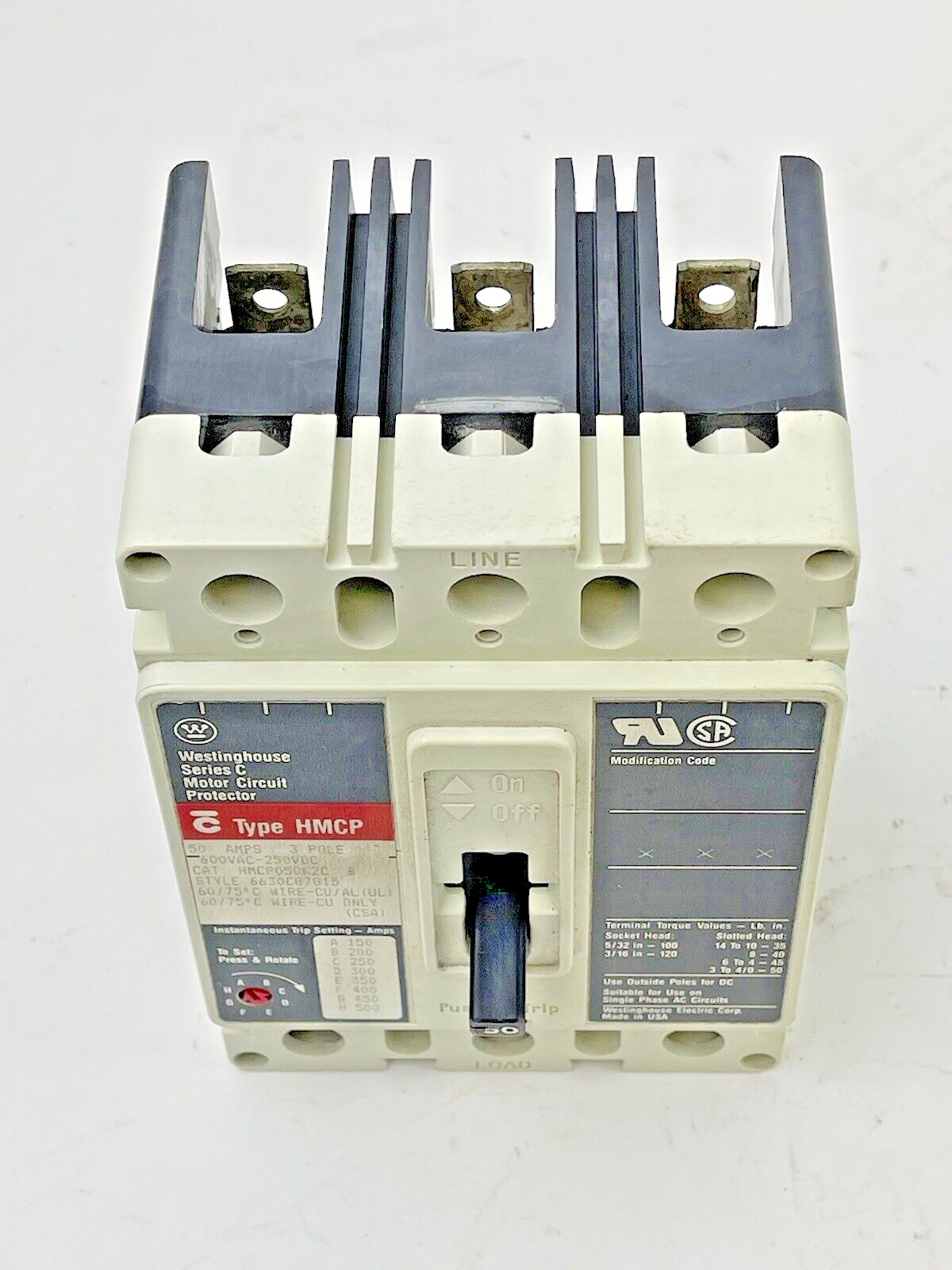 WESTINGHOUSE - HMCP050K2C B -SER. C- MOTOR CIRCUIT PROTECTOR - 50A/3POLE/600VAC