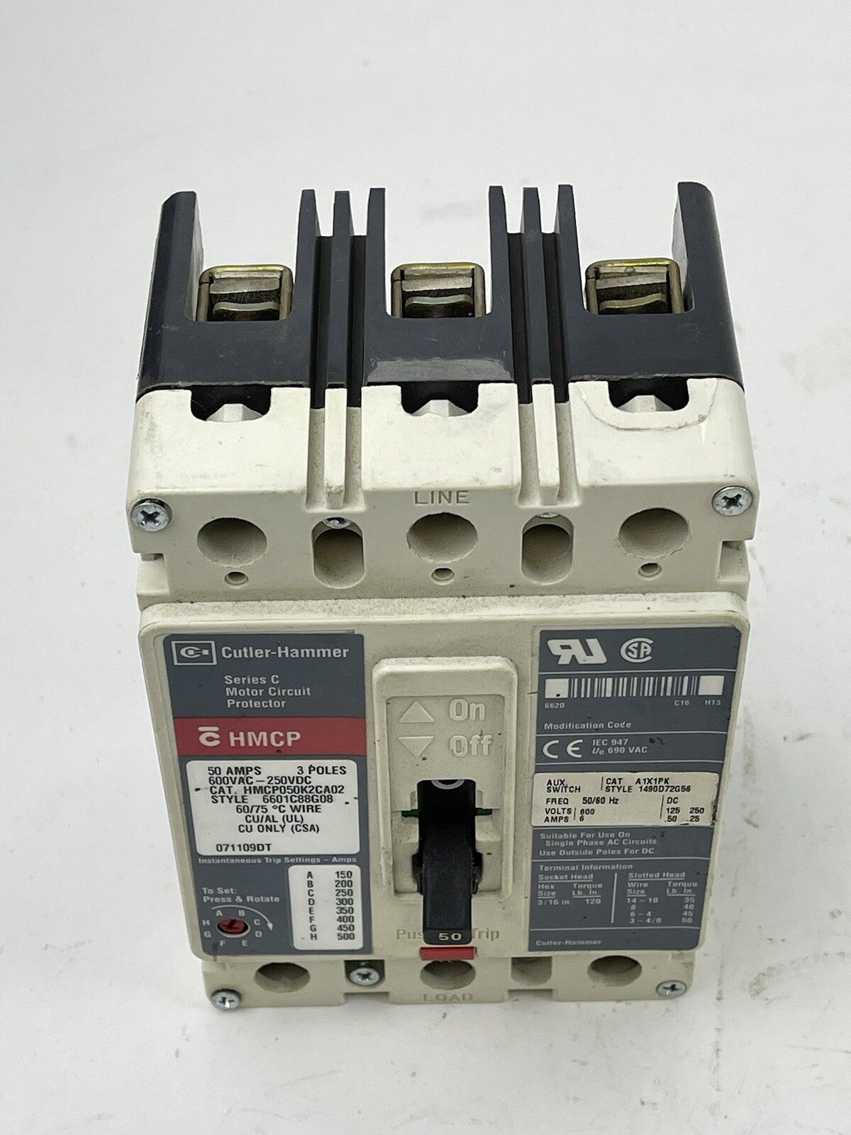 WESTINGHOUSE / EATON -HMCP050K2CA02- MOTOR CIRCUIT PROTECTOR - 50A/3POLE/600VAC