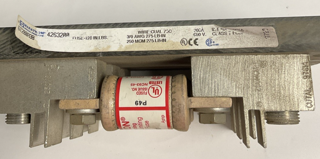 MARATHON 6T200A3B FUSE HOLDER 200A 600V W/ JJS-200 T-TRON FUSES