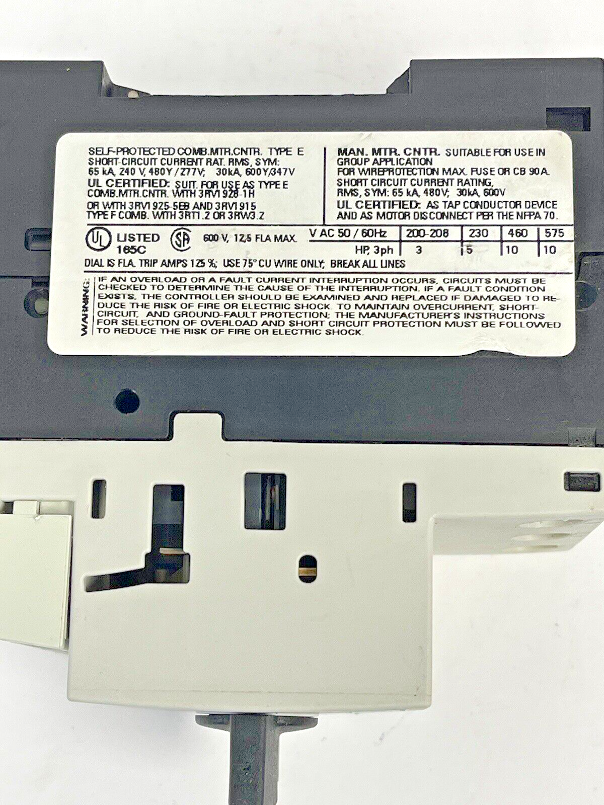 SIEMENS - 3RV1021-1KA10 & 3RV1901-1E - CIRCUIT BREAKER W/ SWITCH TRANSVERSE