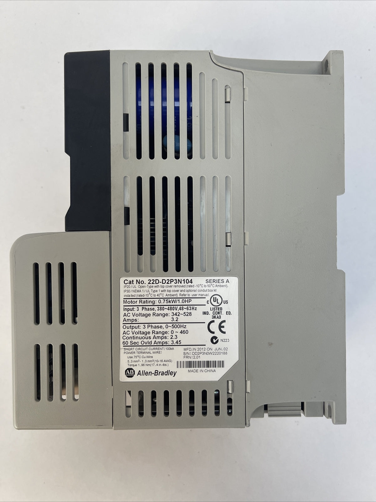 ALLEN BRADLEY 22D-D2P3N104 POWER FLEX 40P AC DRIVE OUTPUT 0-460VAC INPUT 380-480