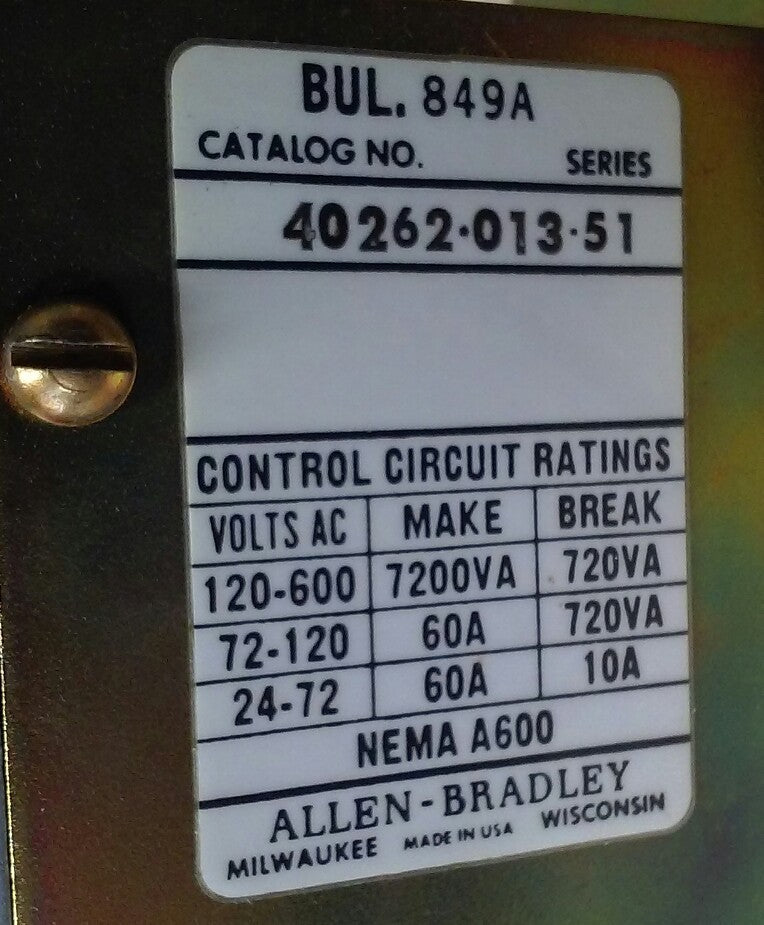 ALLEN-BRADLEY 40262-013-51 PNEUMATIC TIMER (NEW)