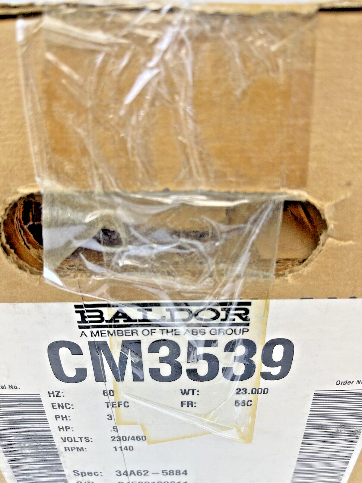 BALDOR - CM3539 - GP Motor - .5 Hp 3 Phase 230/460V 1140 RPM 56C Frame