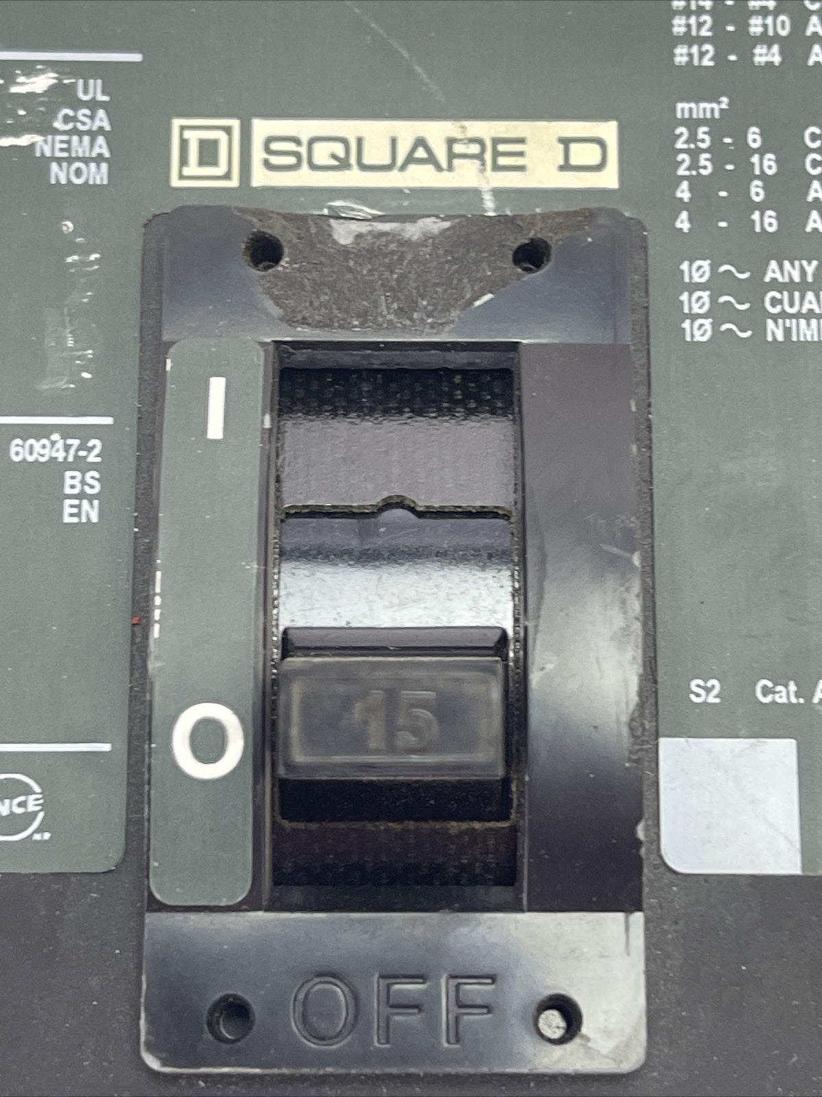 SQUARE D FH36015 CIRCUIT BREAKER 600VAC 250VDC 15AMP 3POLE