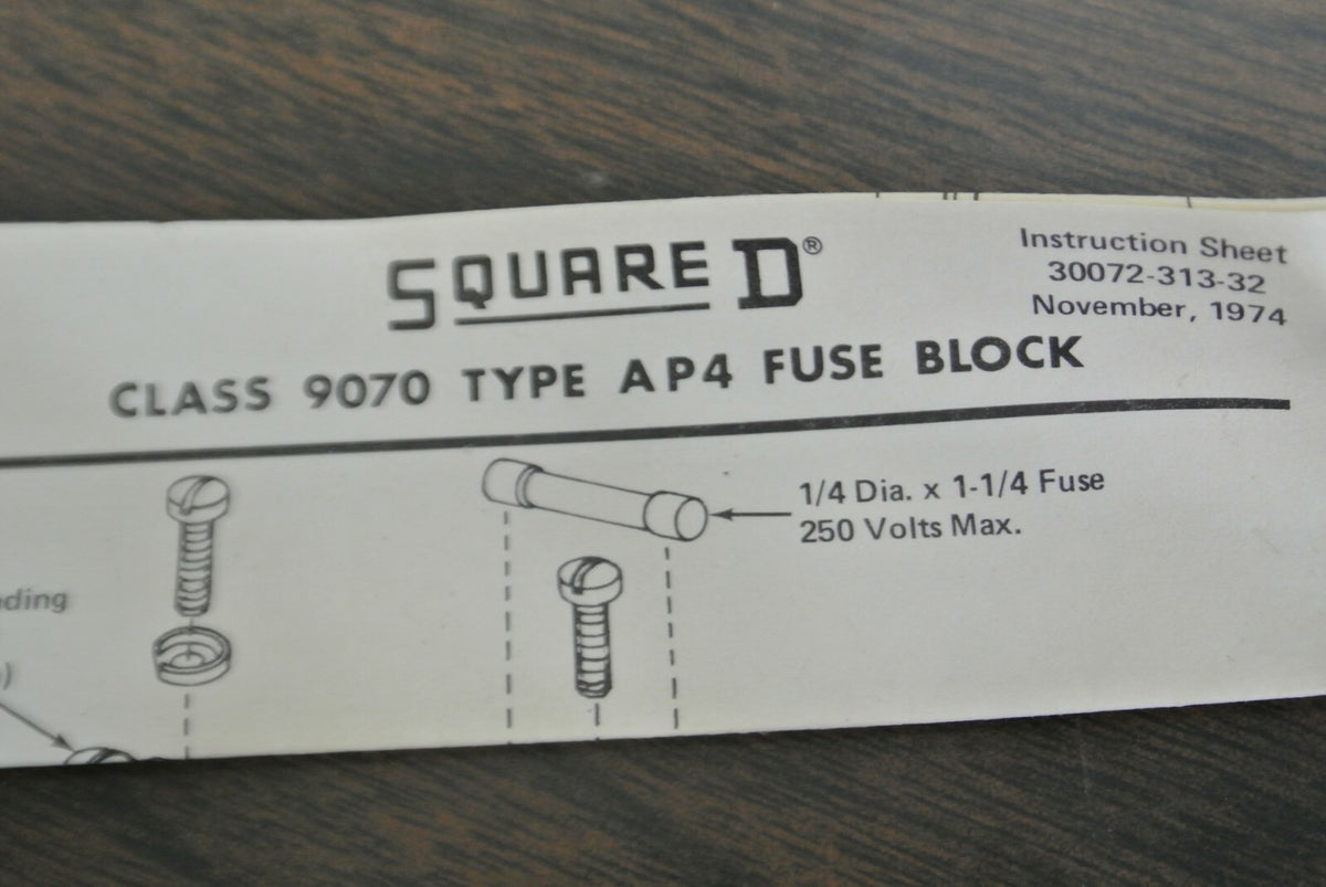 LOT of 6 / SQUARE D CLASS 9070 / AP-4 FUSE BLOCK / 250V / NEW SURPLUS