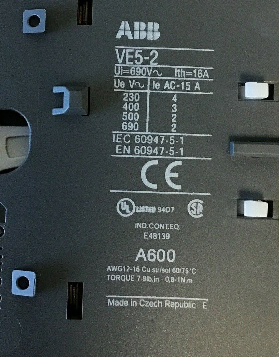 ABB VE5-2 MECHANICAL INTERLOCK 690VAC 16A ****LOTOF5****