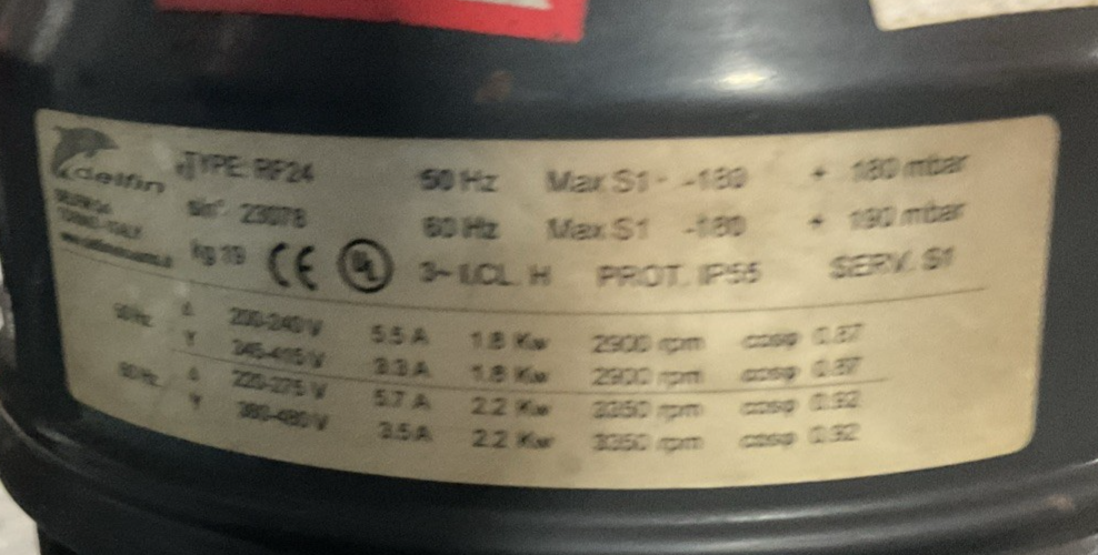 GOODWAY DV-SV INDUSTRIAL VACUUM 460V 3PH DELPHIN TYPE RF24