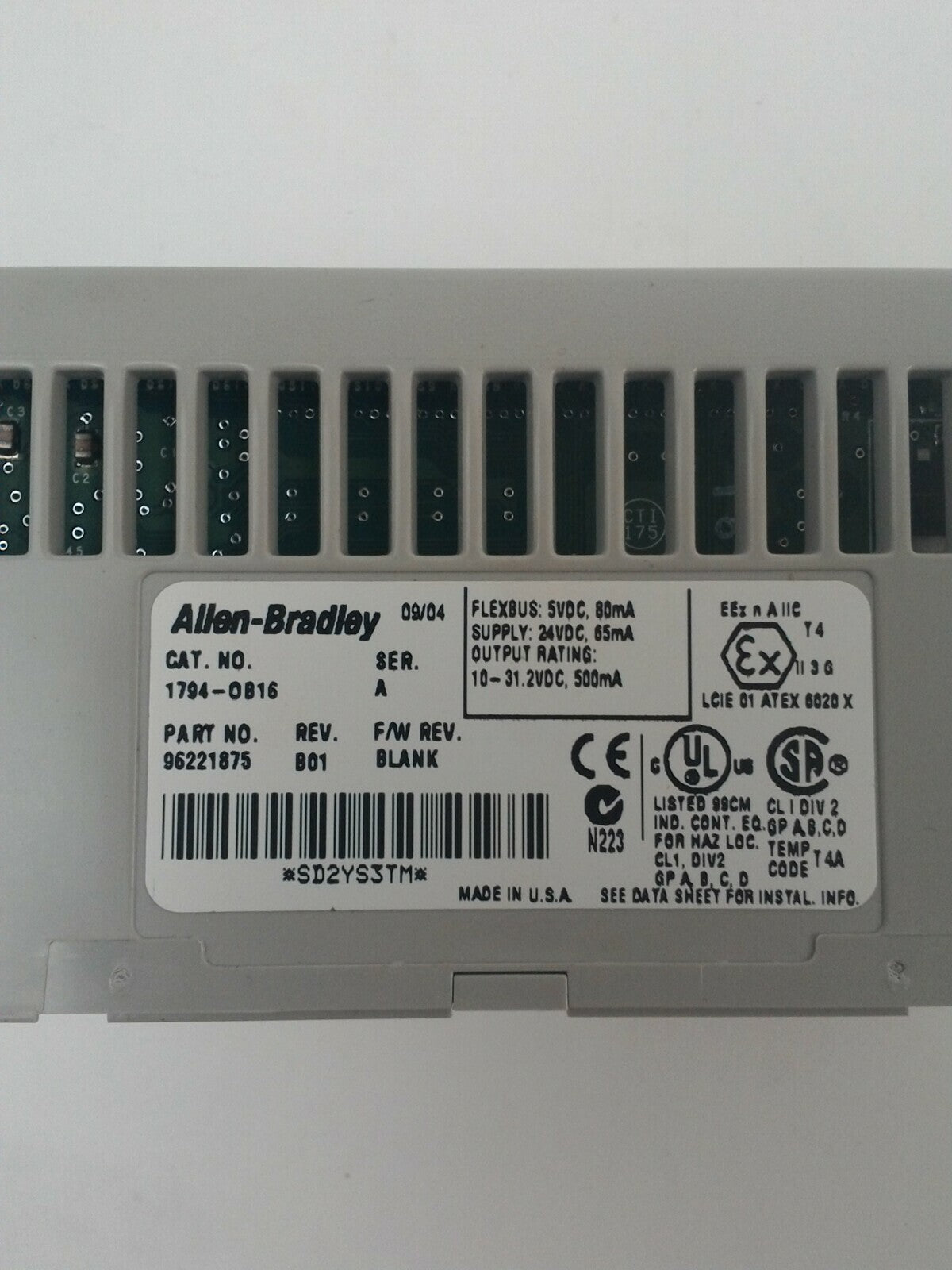 ALLEN BRADLEY 1794-0B16 FLEX I/O 24VDC SOURCE OUTPUT REV.B01 F/W REV.BLANK