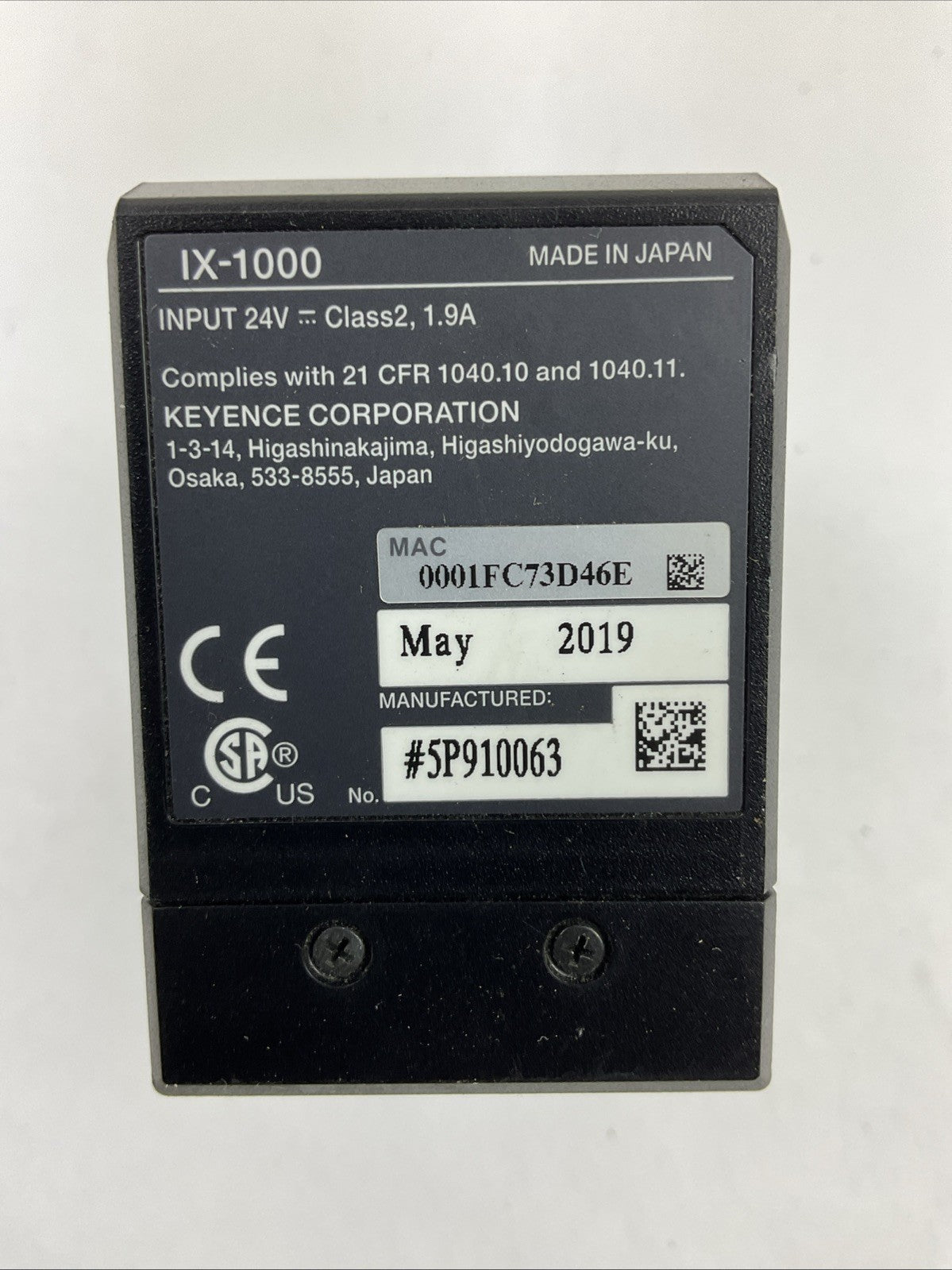 KEYENCE IX-1000 LASER SENSOR AMPLIFIER 24VDC 1.9A