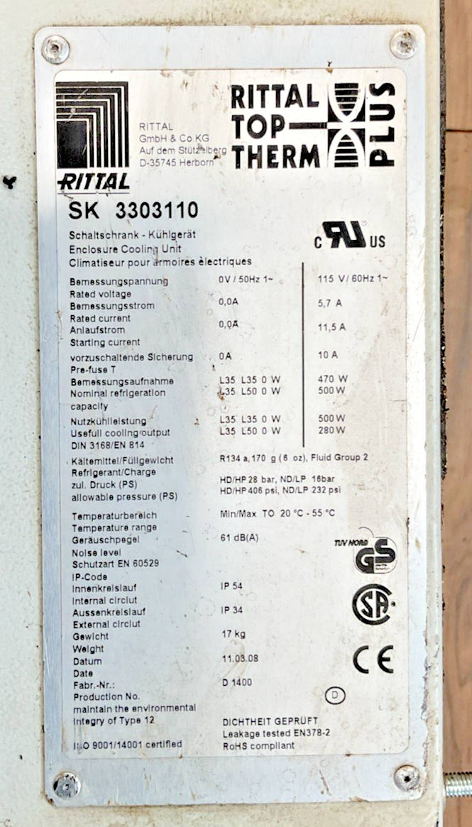 RITTAL SK 3303110 AC ENCLOSURE 115V 60HZ 1PH