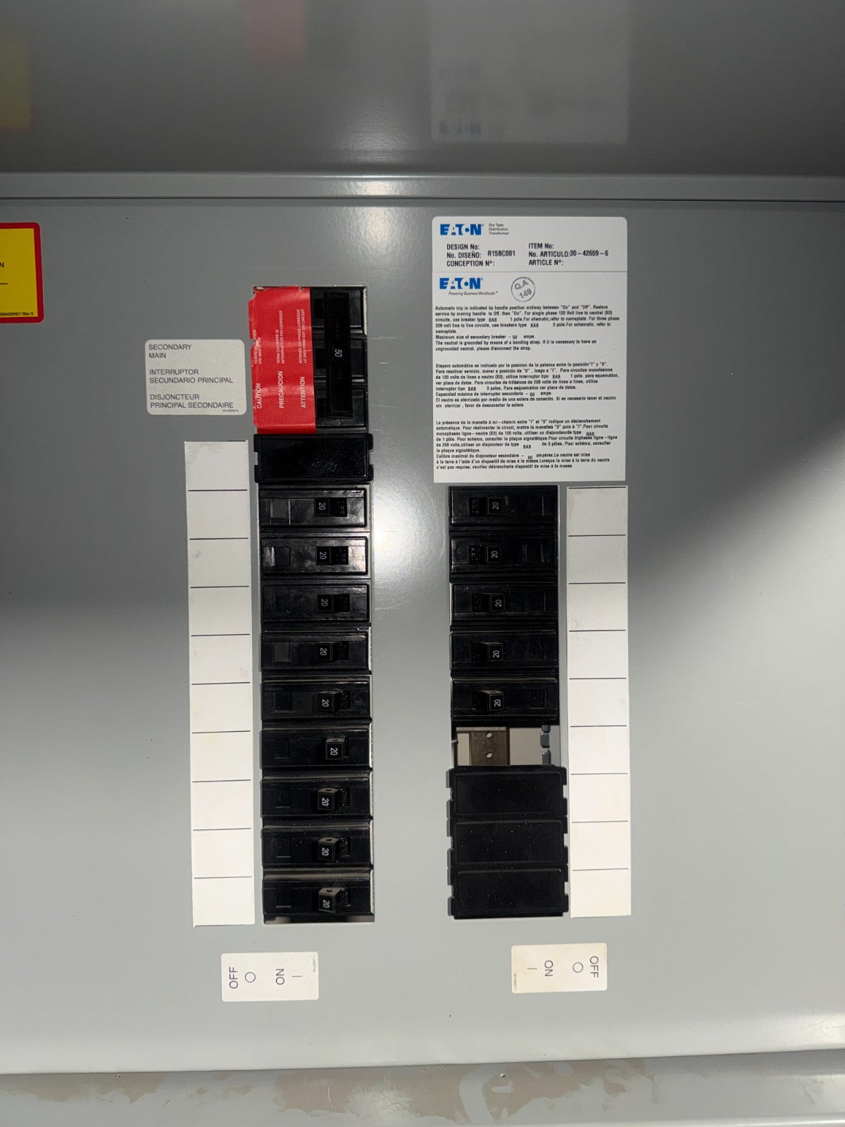 MINI POWER CENTER P48G28T1518CUB PRI VOLTS 480 DELTA SEC VOLTS 208Y/120 15KVA