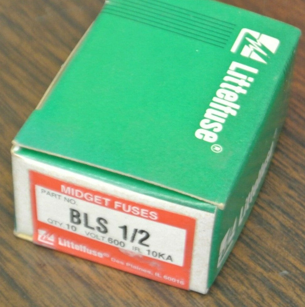 BOX of 10 / LITTELFUSE BLS1/2 MIDGET FUSE / 1/2A / 600V / NEW SURPLUS / BLS 1/2