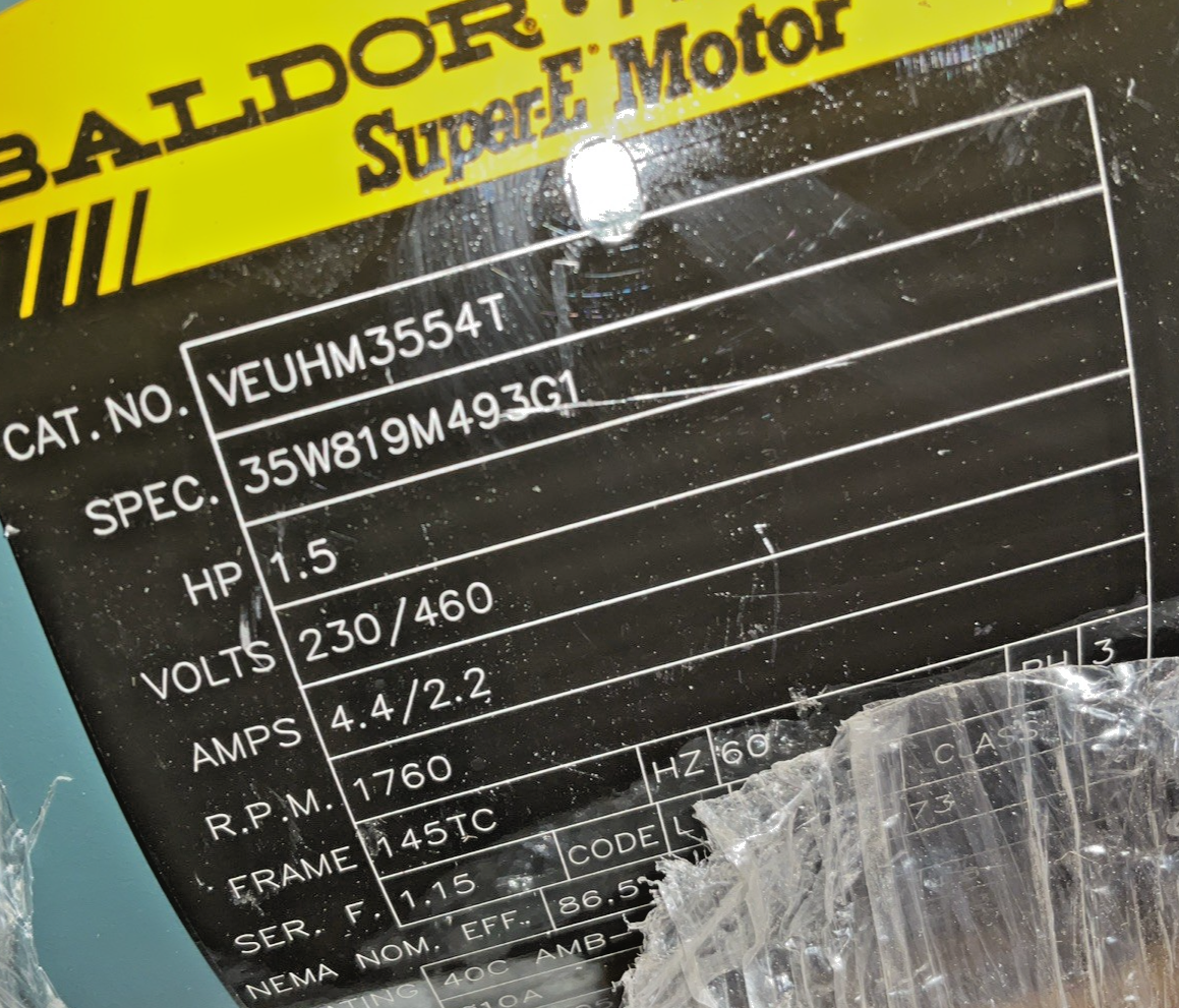 BALDOR VEUHM3554T INDUSTRIAL MOTOR 1.5HP 60HZ 3PH 230/460V 1760RPM