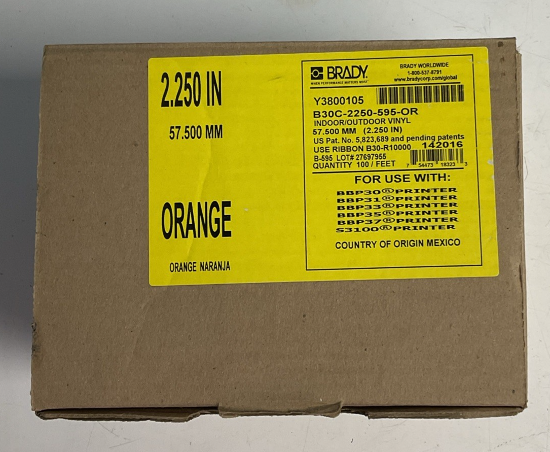BRADY B30C-2250-595-OR INDOOR/OUTDOOR ORANGE VINYL 2.25"