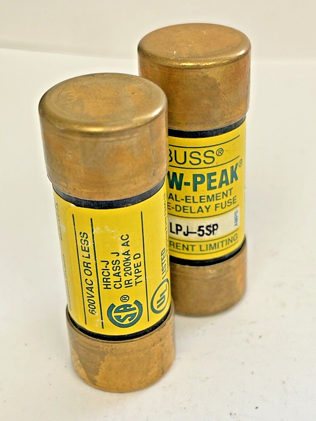 BUSSMANN *LOT OF 2* LPJ-5SP 600 VAC TIME-DELAY DUAL-ELEMENT LOW-PEAK