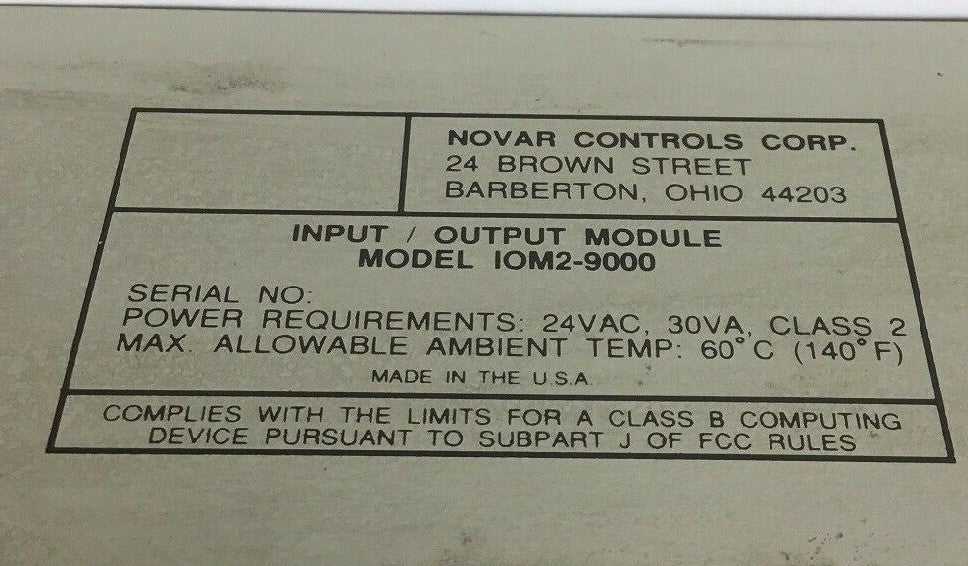 NOVAR IOM2-9000 MOUNTING BASE 24VAC WITH ASS'Y 6360010 IOM2 TRANSITION BOARD