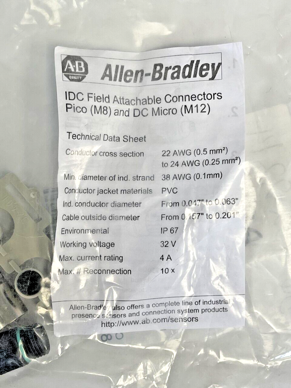 ALLEN BRADLEY - 889P-F3DC-H - SERIES B - FEMALE 3 PIN - FIELD ATTACHABLE