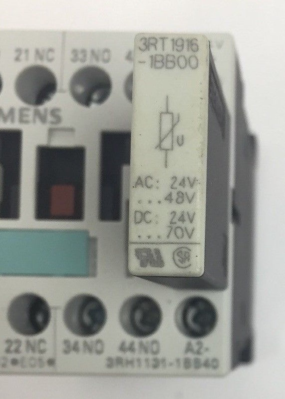 SIEMENS 3RH1131-1BB40 CONTACTOR WITH 3RT1916-1BB00 SURGE SUPPRESSOR