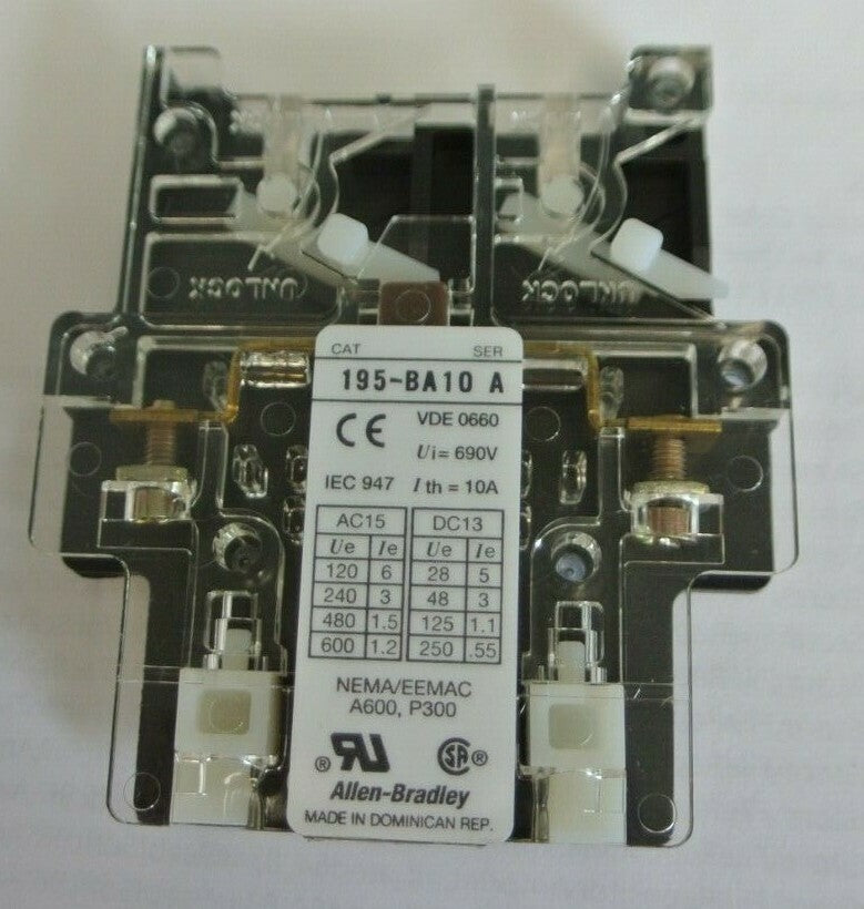 LOT of 2 / ALLEN-BRADLEY 195-BA10 AUXILIARY SWITCH / AUX. CONTACT / NEW SURPLUS