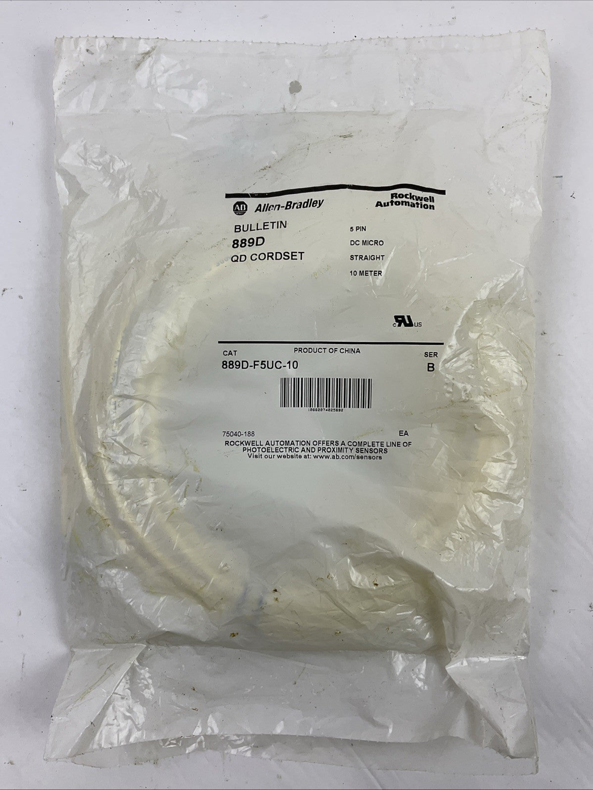 ALLEN BRADLEY 889D-F5UC-10 QD CORDSET 5 PIN DC MICRO STRAIGHT 10 METER SER B