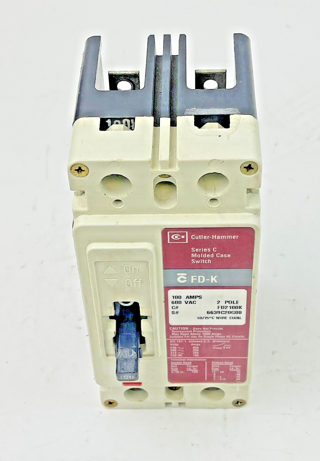 EATON - CUTLER-HAMMER - FD2100K - MOLDED CASE CIRCUIT BREAKER -100A/2POLE/600VAC
