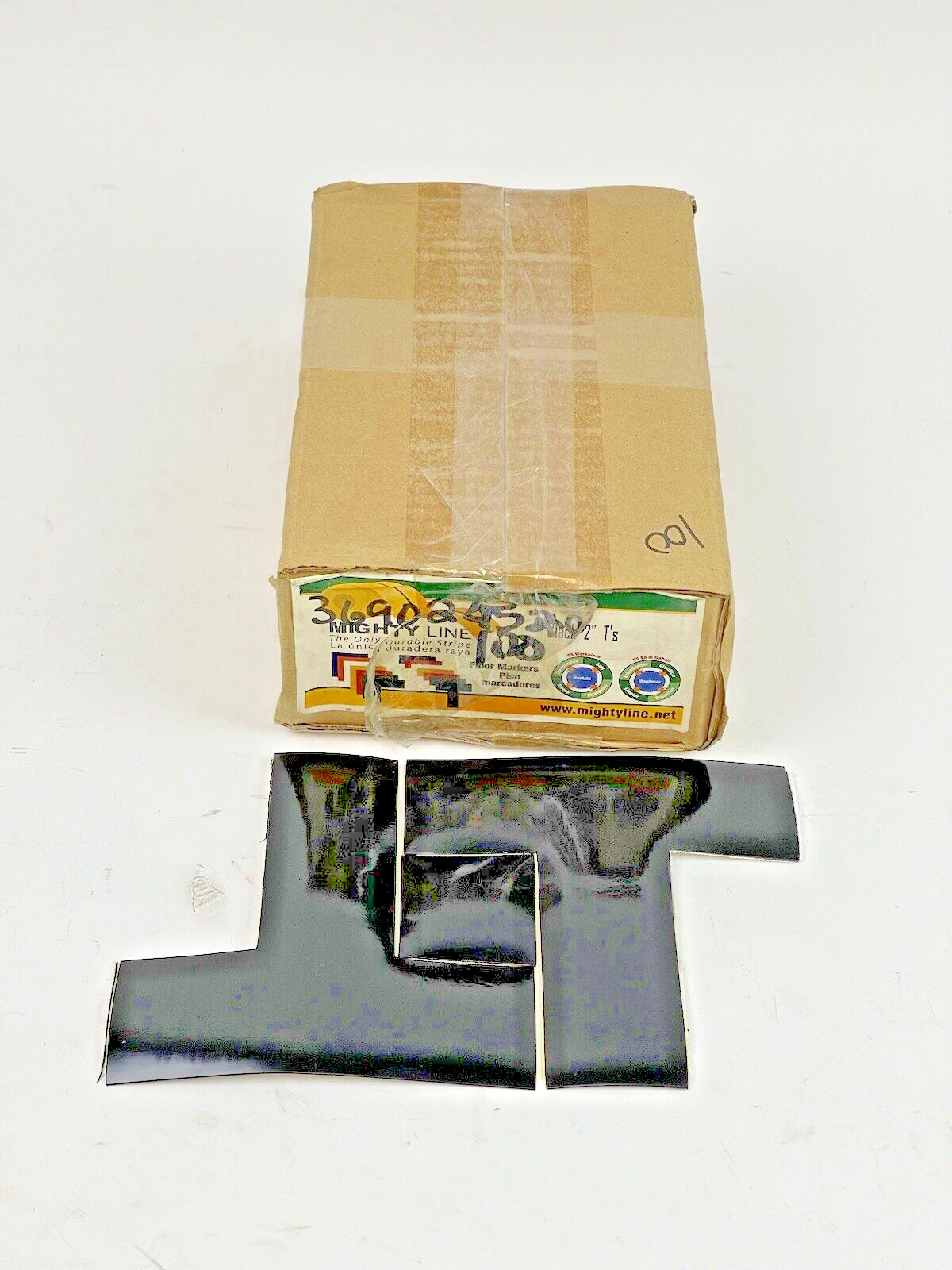 MIGHTY LINE TAPE - BLACK T - BOX of 100 T'S - INDUSTRIAL TAPE - 6"X6"X2"