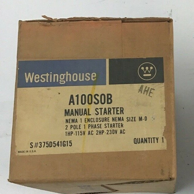 WESTINGHOUSE A100S0B MANUAL STARTER SZ.M-O 2POLE 1PH 1HP-115VAC 2HP-230VAC