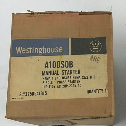 WESTINGHOUSE A100S0B MANUAL STARTER SZ.M-O 2POLE 1PH 1HP-115VAC 2HP-230VAC