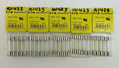 EATON BUSSMANN MDL-15-R GLASS TIME DELAY FUSE 15A 32V 5 PACK LOT OF 5