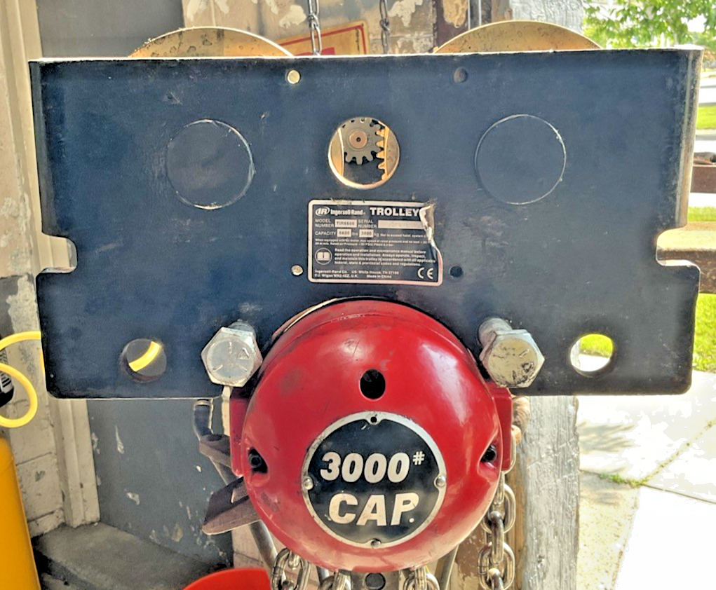 INGERSOLL RAND 7792A-3HA10-C6 15FT CHAIN HOIST 3000LBS W/TIR6600 TROLLEY TIR-A53