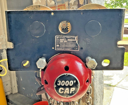 INGERSOLL RAND 7792A-3HA10-C6 15FT CHAIN HOIST 3000LBS W/TIR6600 TROLLEY TIR-A53
