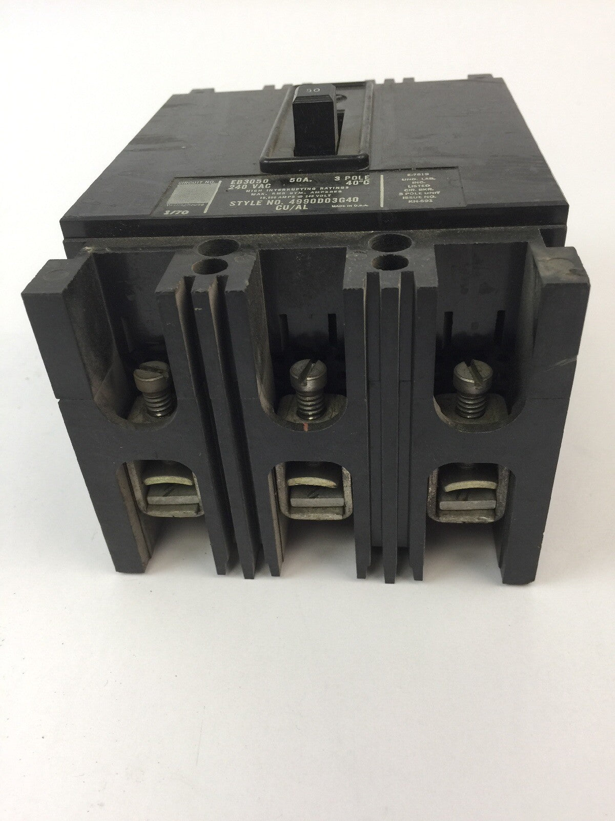 WESTINGHOUSE EB3050 CIRCUIT BREAKER 50AMP 240VAC 3 POLE