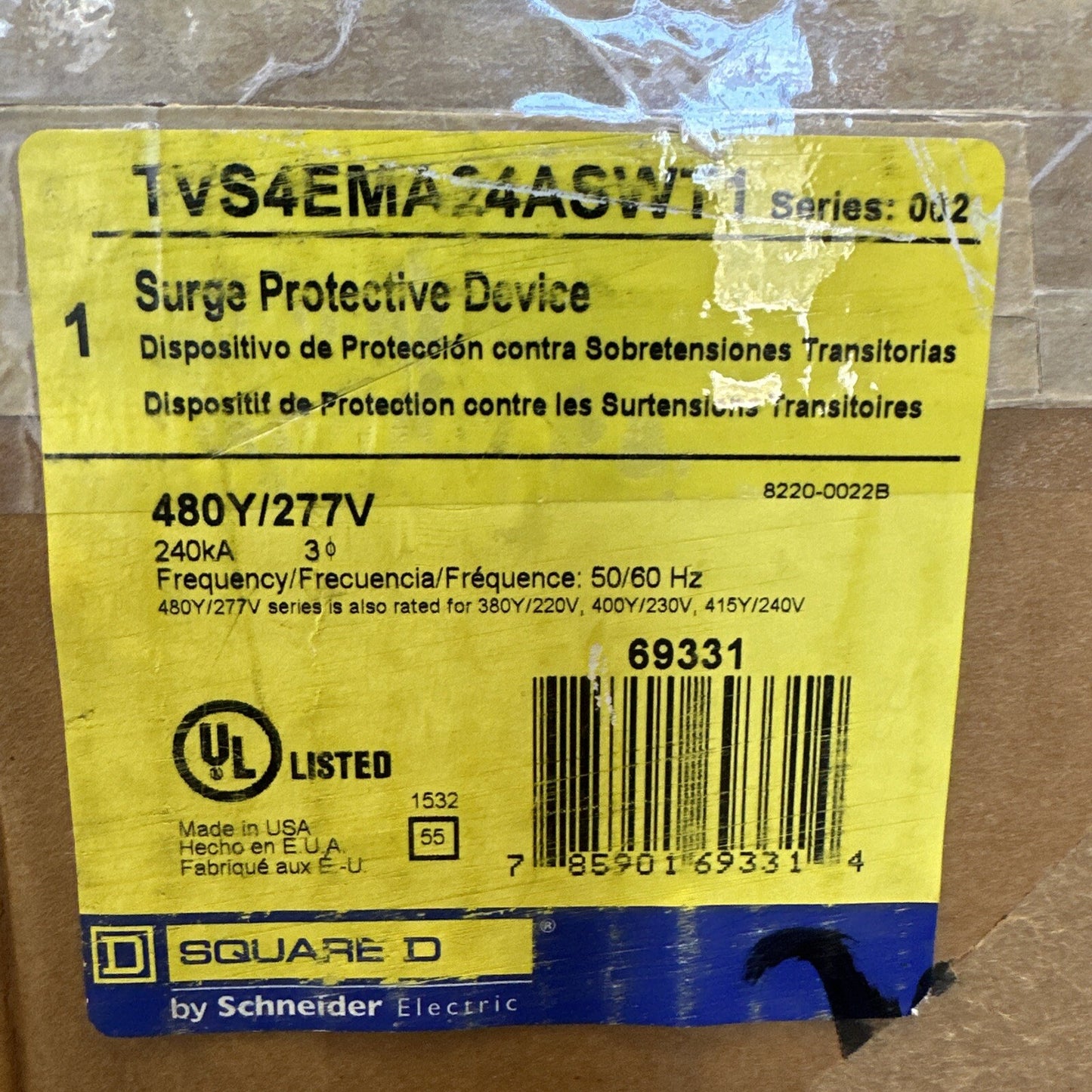 SQUARE D TVS4EMA24ASWT1 SURGE PROTECTIVE DEVICE SERIES 002 480Y/277V TYPE 3R