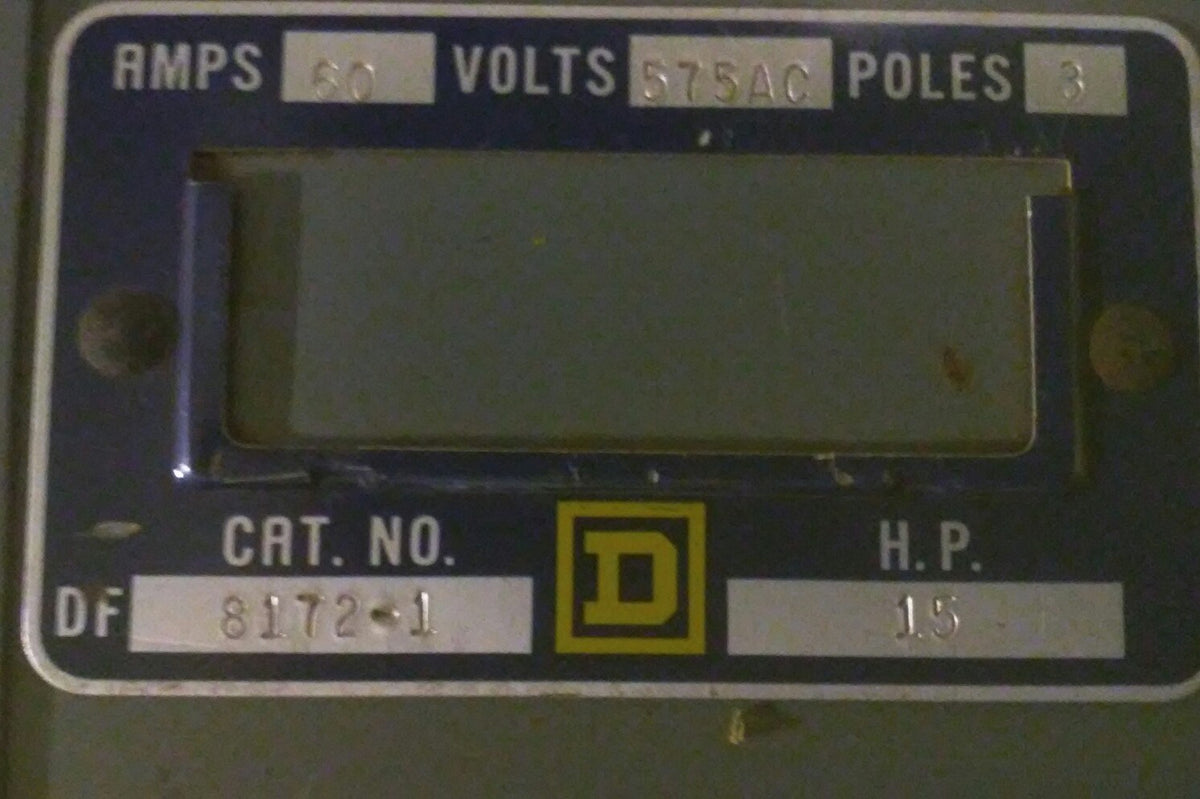 SQUARE D Twin Panelboard Switch DF 8172-1  -  60 Amp, 575 VAC, 3-Pole
