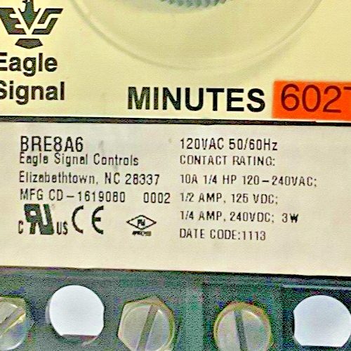 EAGLE SIGNAL BRE8A6 RESET TIMER 120VAC 50/60HZ