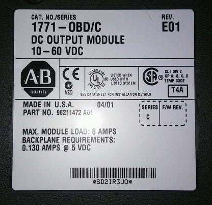 ALLEN-BRADLEY 1771-OBD/C REV E01 DC OUTPUT MODULE 10-60 VDC