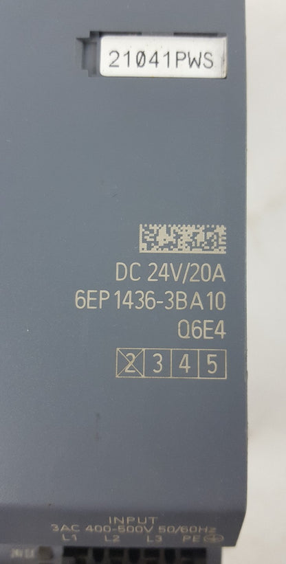 SIEMENS 6EP1436-3BA10 POWER SUPPLY INPUT 3AC 400-500V 1,2A-1,0A OUTPUT 2VDC 20A