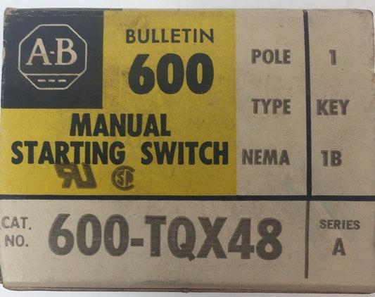 ALLEN BRADLEY 600-TQX48 MANUAL STARTING SWITCH 1 POLE TYPE KEY NEMA 1B SER A