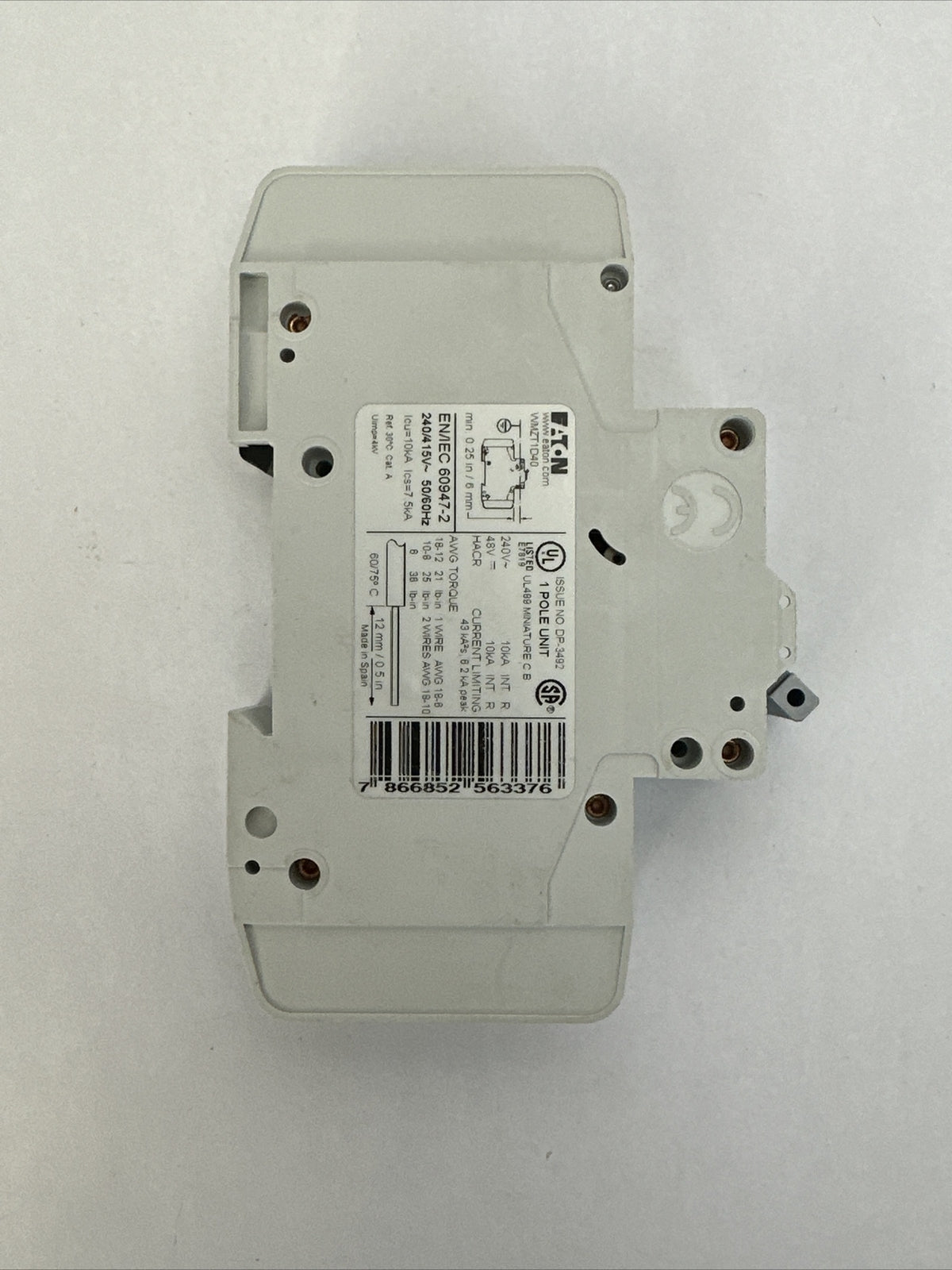 EATON WMZT1D40 CIRCUIT BREAKER 40A 48VDC 277VAC 1POLE