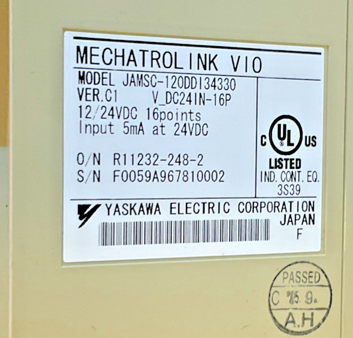 YASKAWA JAMSC-120DDI34330 CONTROL UNIT MECHATROLINK V10 24VDC 16POINT VER.C1