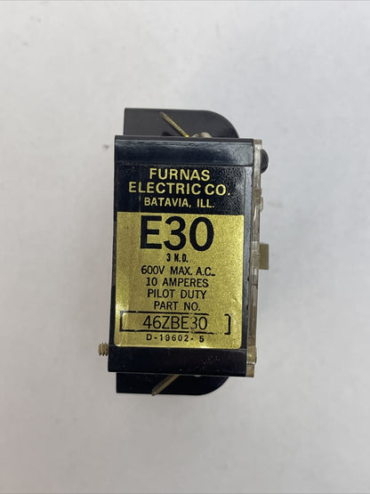 FURNAS 46ZBE30 CONTACT BLOCK 600VAC 10AMP PILOT DUTY 3N.O.