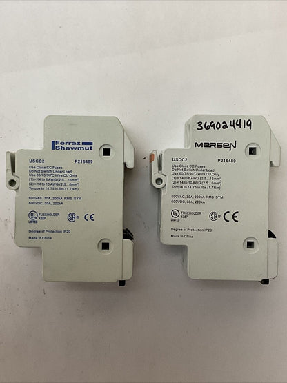 FERRAZ SHAWMUT USCC2 P216489 FUSE HOLDER USE CLASS CC FUSES 600V 30A (LOT OF 2)
