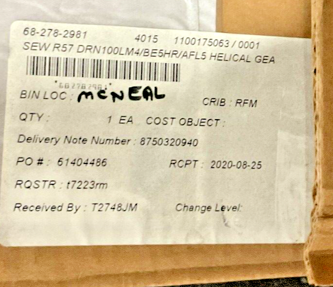 SEW-EURO DRIVE R57 DRN100LM4/BE5HR/AFL5 GEAR MOTOR 1762/30RPM 460V 60HZ 4.20A